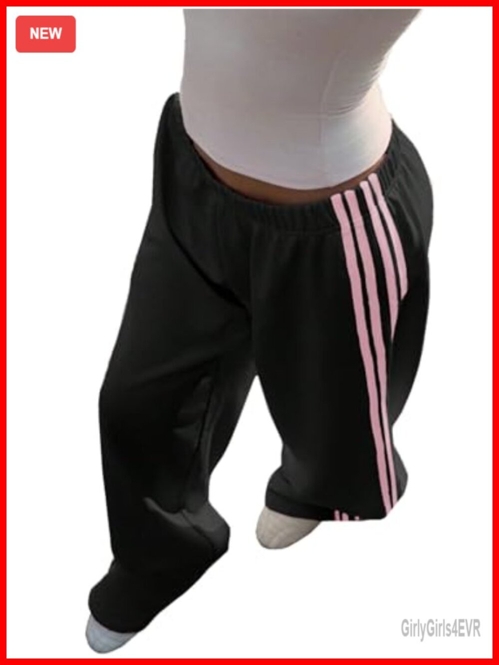 Wide Leg Track Pants with Pockets - Women's Sweatpants, Drawstring - Picture 4 of 4